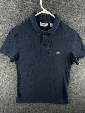 Lacoste Blue Short Sleeve Polo Shirt Men Croc Logo Cotton Slim Fit Small (3)